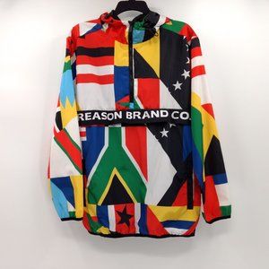REASON Brand‎ Windbreaker Jacket Men's L Multicolor Abstract 1/4 Zip Hood Lining